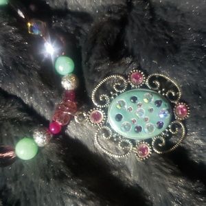 New not used one of a kind glass and semi precious stone necklace